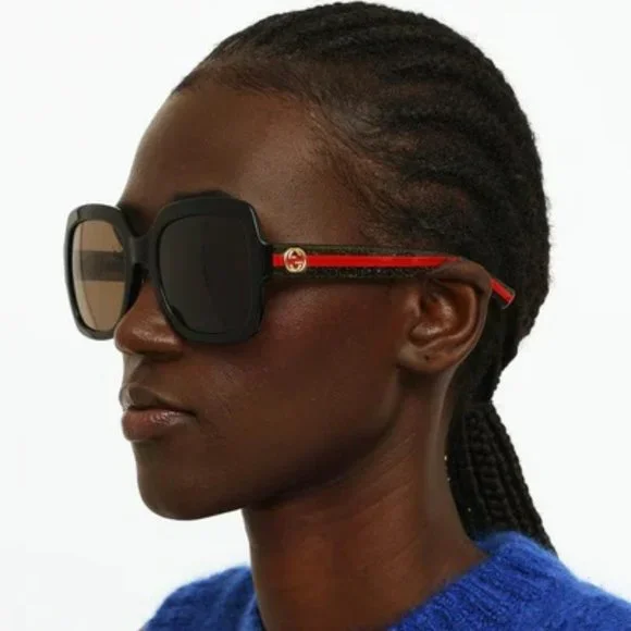 NEW GUCCI GG0036SN 002 Black Green Red Square Women Sunglasses GG 0036SN